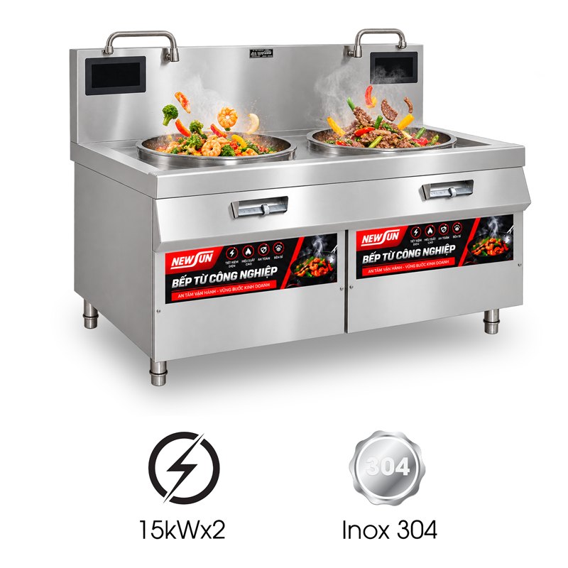Bếp từ công nghiệp đôi liền chảo 60cm 15kWx2 BTĐ-LLC/30KW