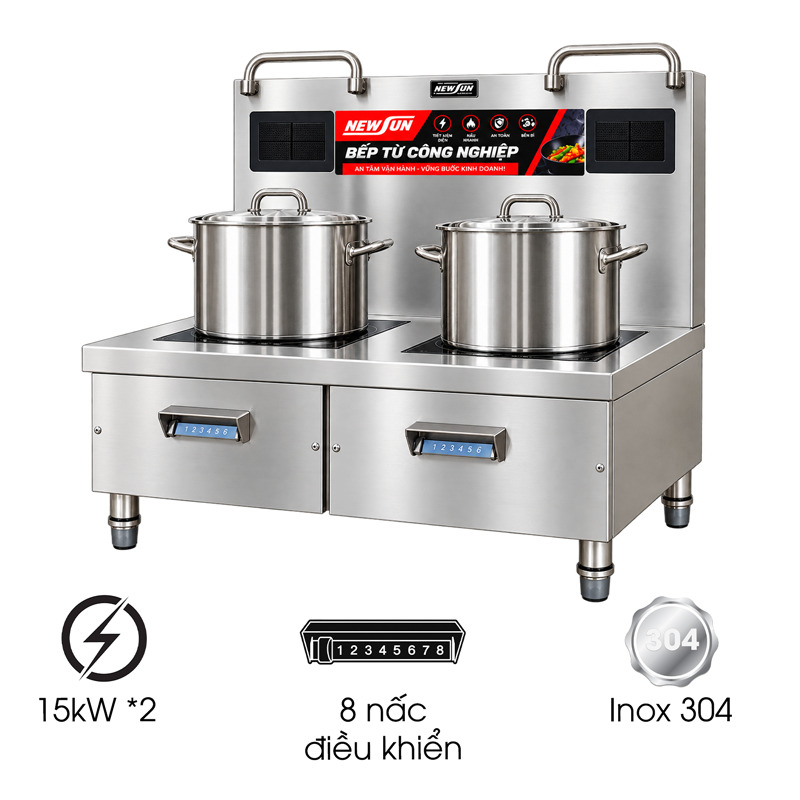 Bếp từ công nghiệp đôi phẳng 15kW x 2