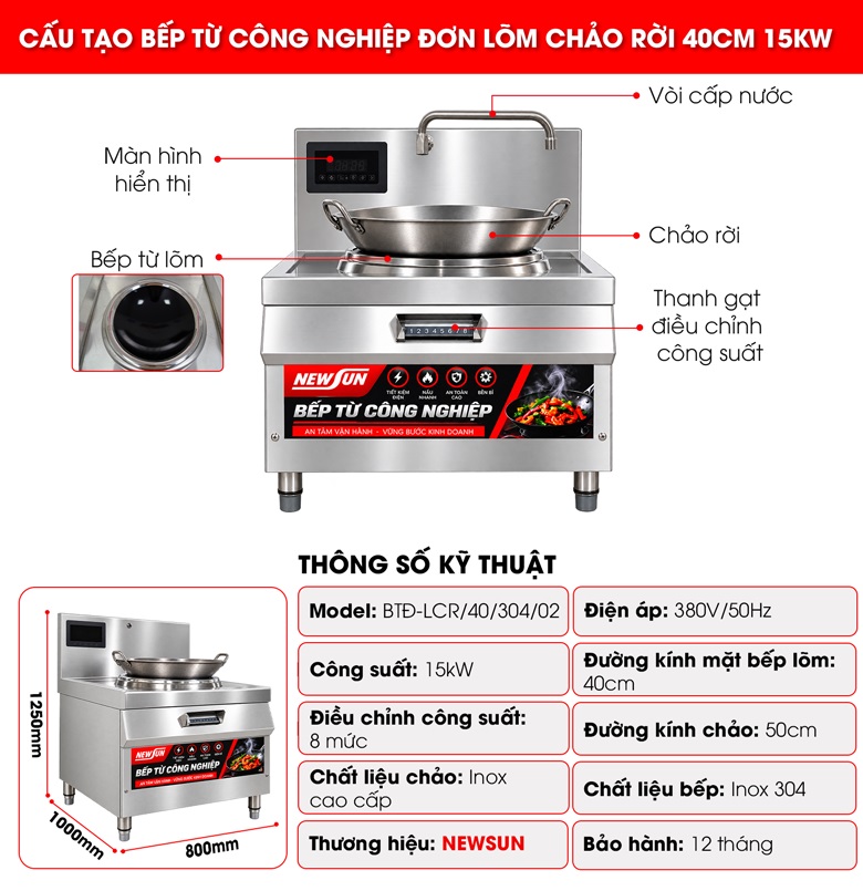 Cấu tạo của bếp từ công nghiệp chảo rời 40cm