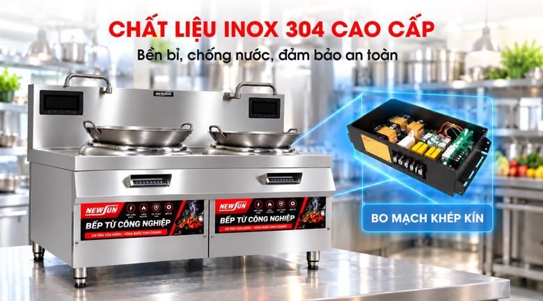 Thân bếp inox cao cấp, chống nước với bo mạch khép kín