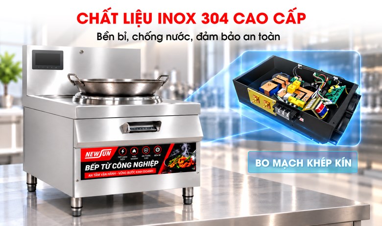 Thân bếp inox chắc chắn, tích hợp hệ thống cấp thoát nước