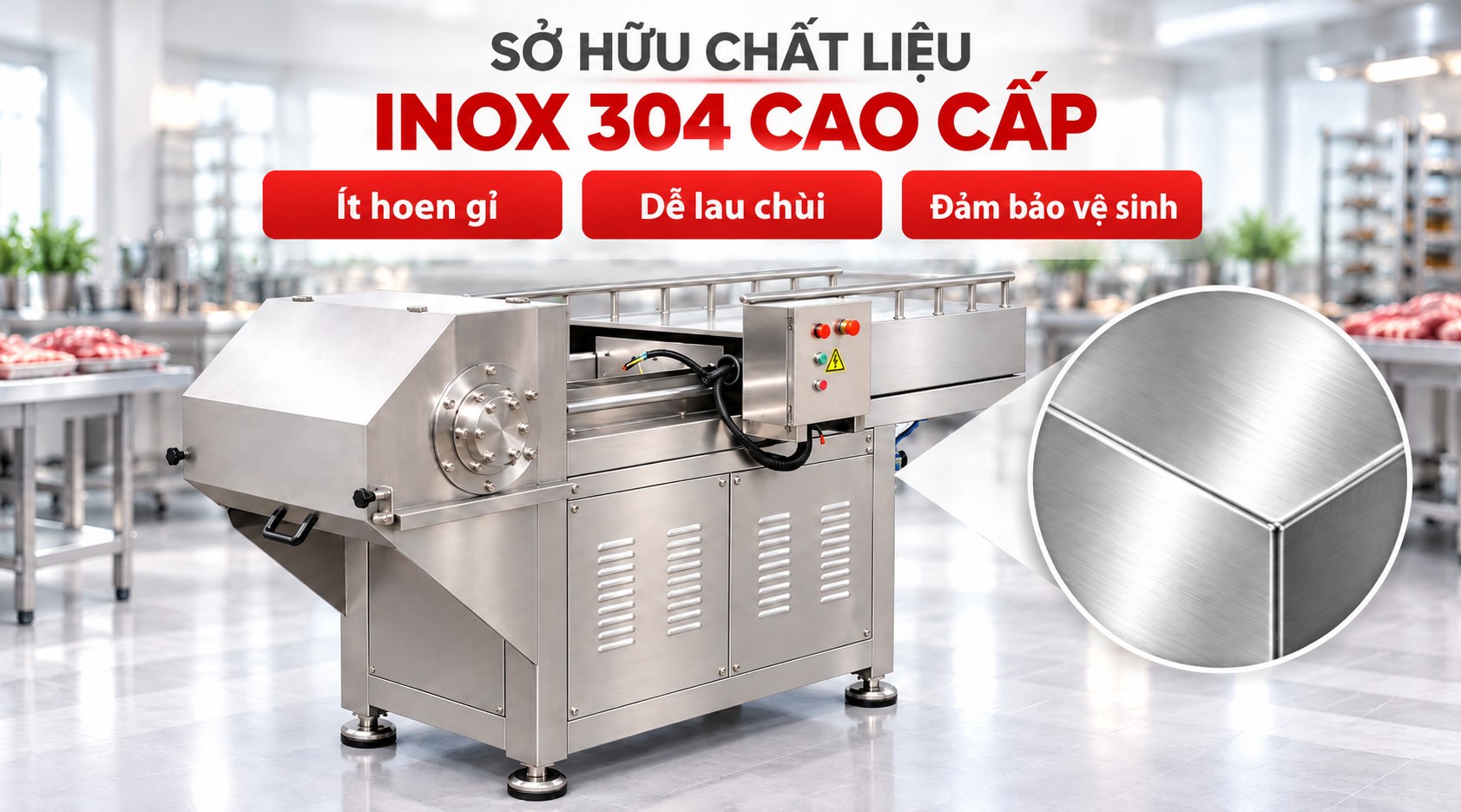 Thân vỏ máy được làm từ vỏ inox 304 cao cấp đảm bảo vệ sinh