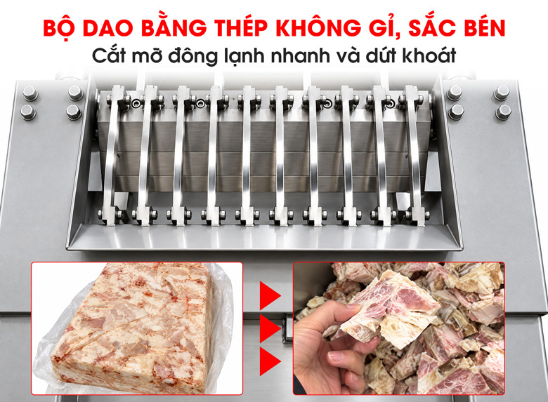Lưỡi dao sắc bén xử lý thịt đông lạnh từ -24°C , không cần rã đông
