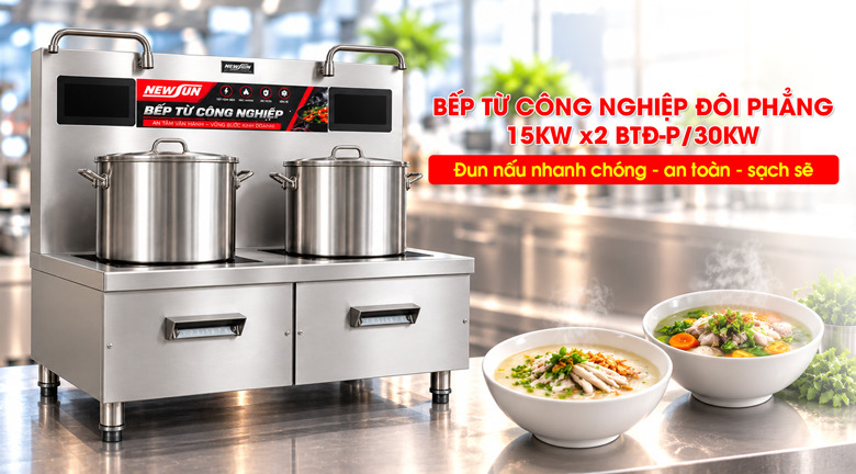 Bếp từ công nghiệp đôi phẳng 15kW x 2