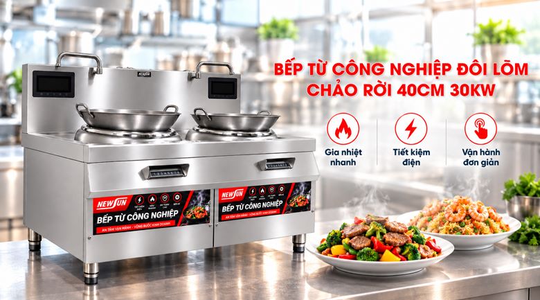 Bếp từ công nghiệp đôi lõm chảo rời 40cm 30kW