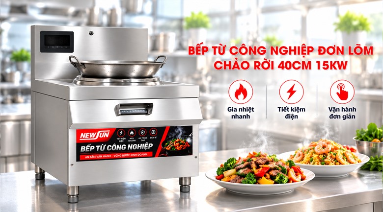 Bếp từ công nghiệp đơn lõm chảo rời 40cm 15kW