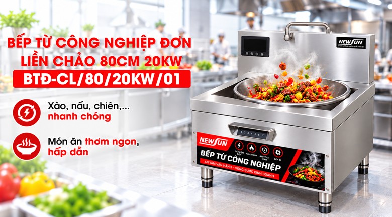 Bếp từ công nghiệp đơn liền chảo 80cm 20kW 